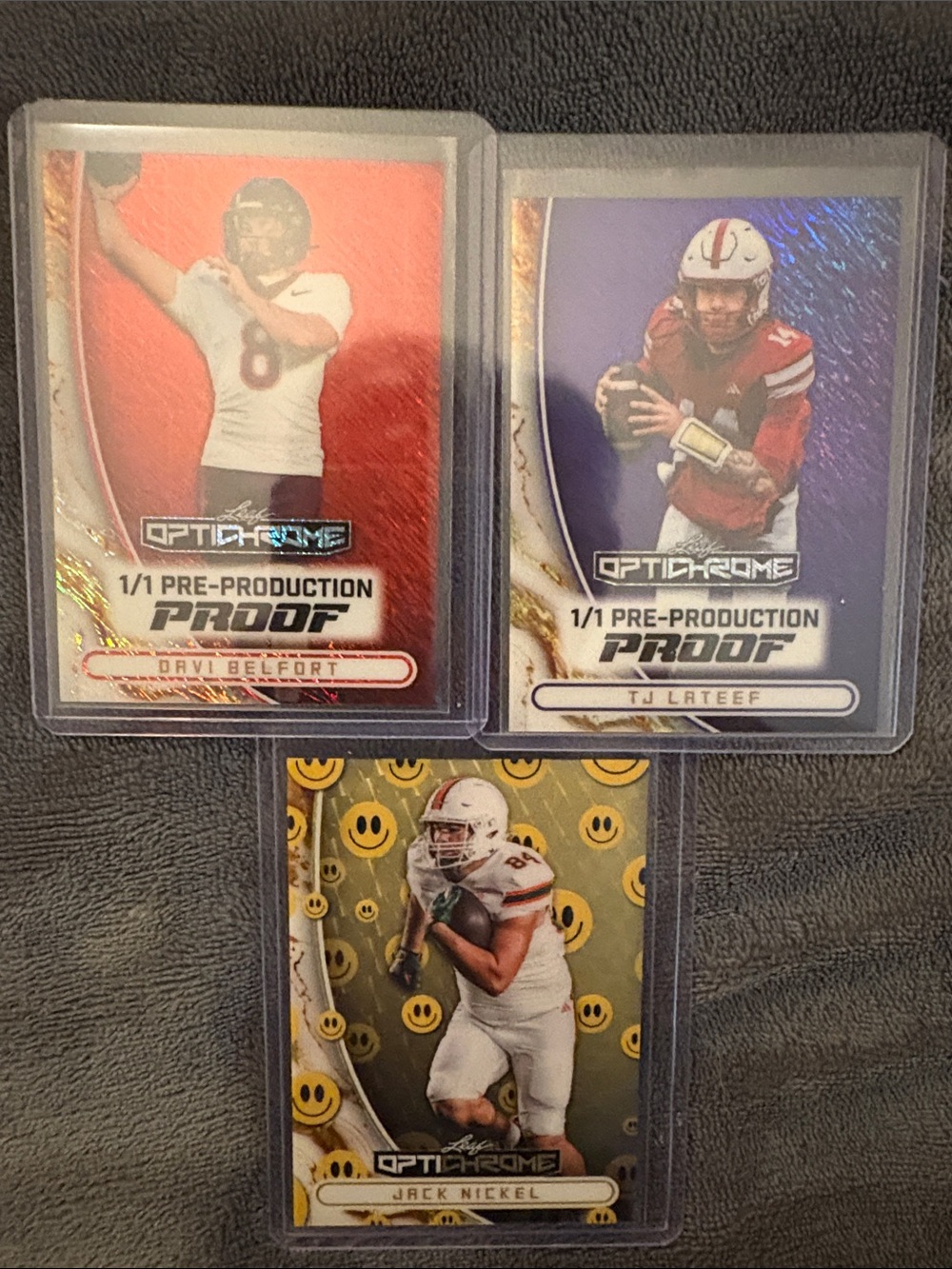 Leaf Optic Chrome 1/1 Football Trading Cards - Red, Purple, Gold Variants